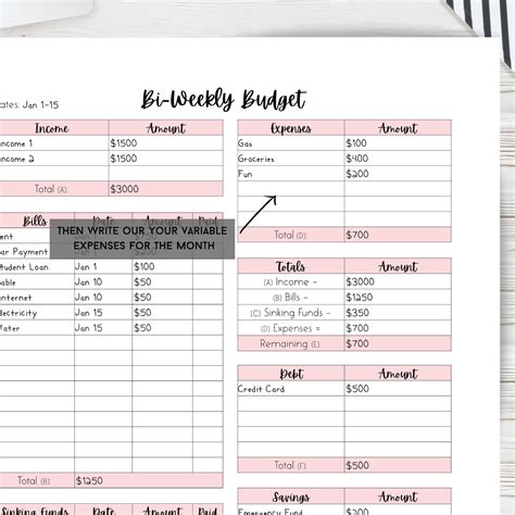 printable bi weekly budget template francesco printable