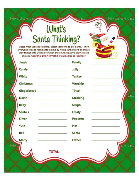 christmas game whats santa thinking christmas word etsy holiday