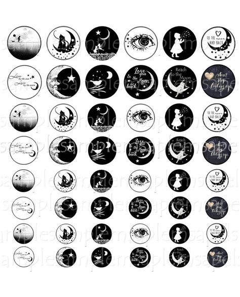 digital collage sheet   moon stars circles printable etsy