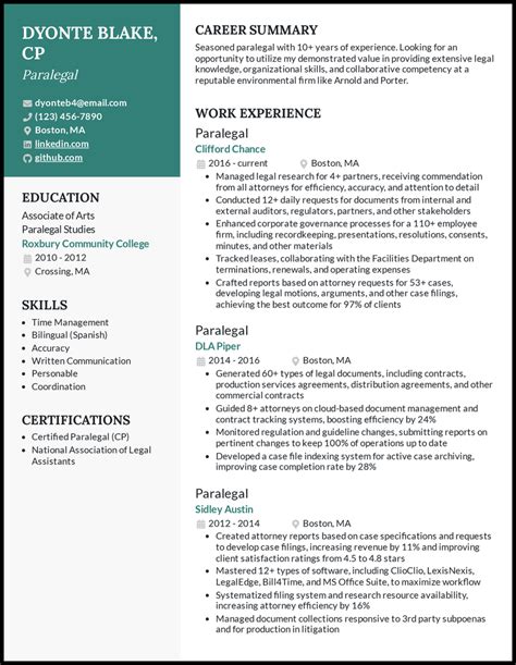 paralegal resume examples  work