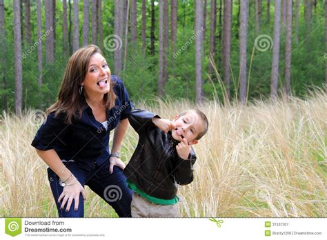 happy mother and son making faces stock image image of