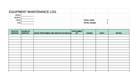equipment maintenance log template google sheets