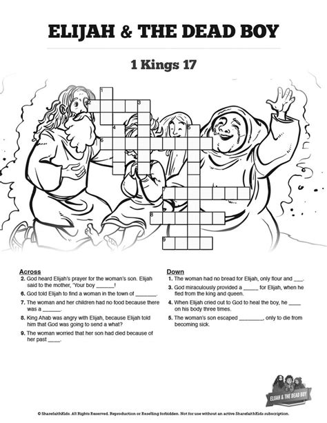kings  elijah   widow sunday school crossword puzzles