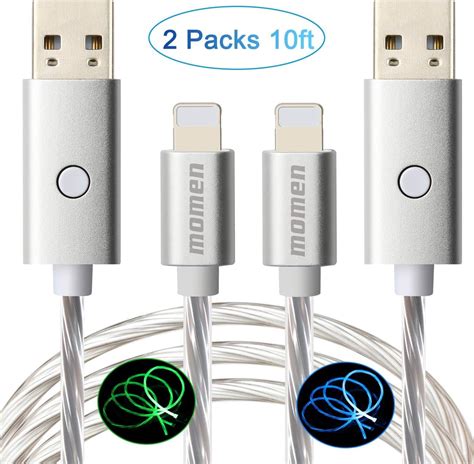 lighted phone charger cable ft pack momen fast sync charging cable led flowing light charging