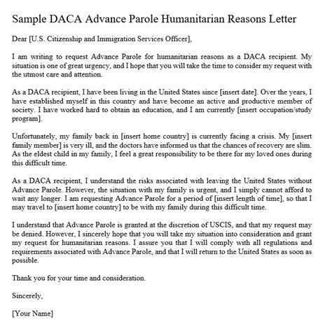daca advance parole humanitarian reasons letter sample culturo pedia
