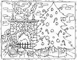 Fireplace Choinka Kolorowanka Kolorowanki Druku Kominek Colourbox sketch template