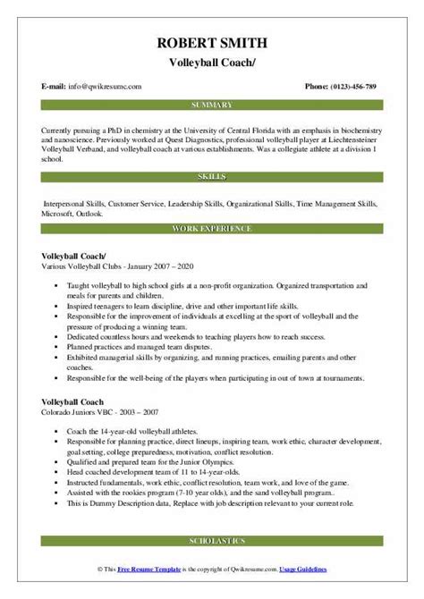 Volleyball Coach Resume Samples Qwikresume