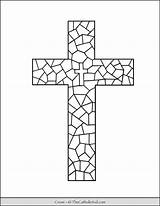 Cross Coloring Stained Glass Pattern Pages Catholic Thecatholickid Children sketch template