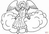 Coloring Angel Cloud Sitting Pages Drawing Angels Printable Christmas Vintage sketch template