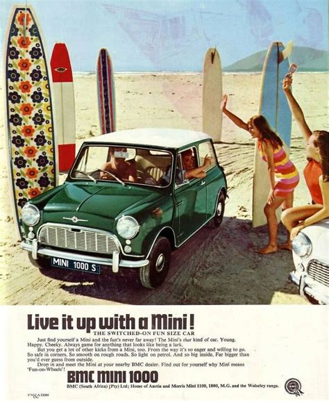 bmc mini ad  surfboards  girls  mgb gt