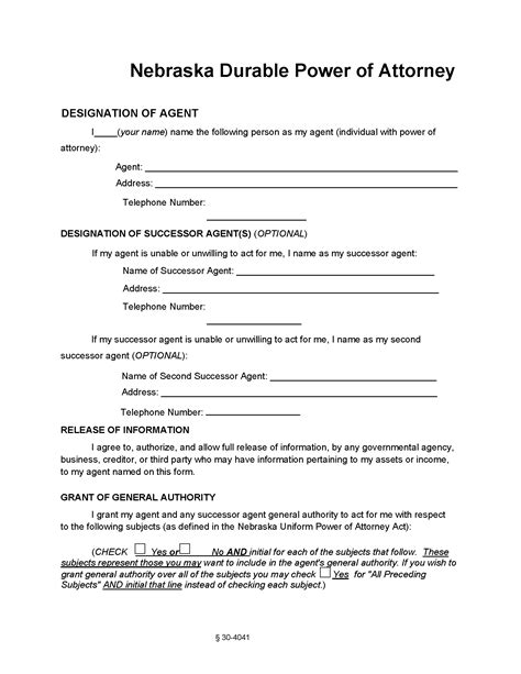 durable power  attorney printable form