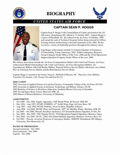 army board biography  unique   army biography template