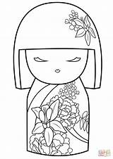 Coloring Pages Japanese Doll Kokeshi Dolls Kimmi Ornament Flower Drawing Printable Color China Awesome Book Dol Kimono Asian Print sketch template