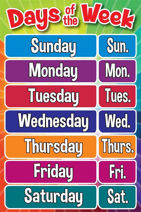 printable days  week chart