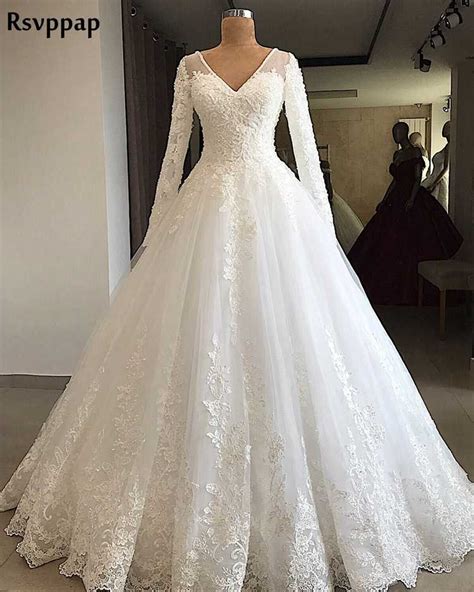 Gorgeous Ball Gown Long Sleeve Wedding Dress 2020 V Neck