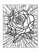 Dover Stained Coloriages Volwassenen Rosas Complexes Segnalibro Mosaico Mandalas Fleur sketch template