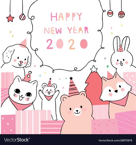 cartoon cute happy  year animals party vector image