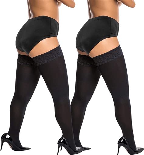 2 pairs plus size thigh high stockings silicone lace top stay up silky