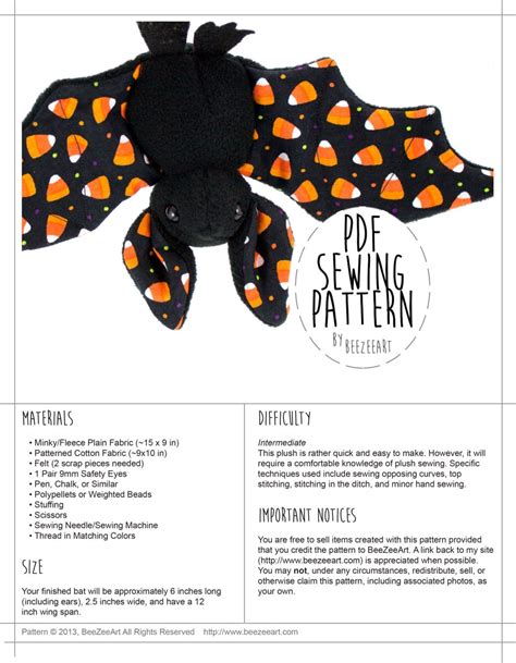 bat stuffed animal sewing pattern digital  animal sewing