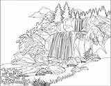 Landschaft Natur Berge Mountains Landschaften Paisagem Erwachsene Natureza Wasserfall Wald Malvorlagen Montanhas Rio Albanysinsanity Coloringhome Malvorlage Cachoeira sketch template