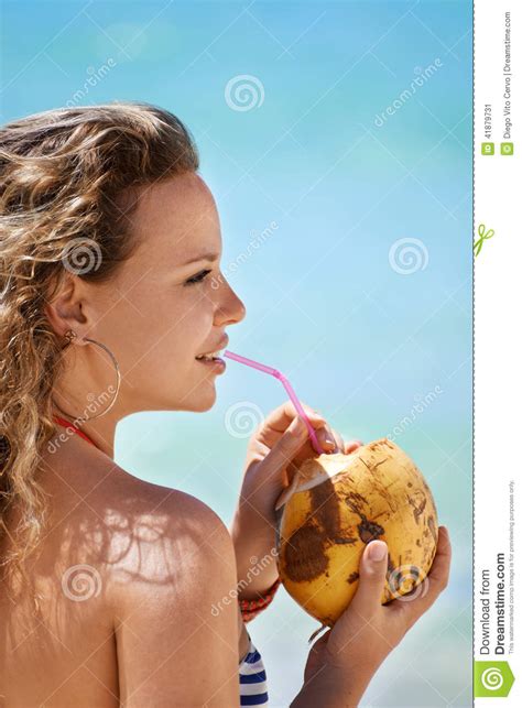 portrait of woman relaxing with cocktail at cuban beach stock image image 41879731