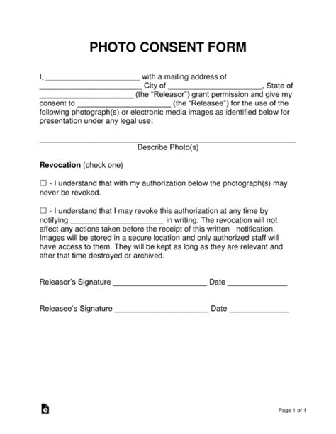Free Photo Consent Form Word Pdf – Eforms