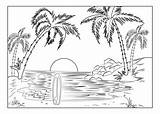 Easy Pages Adults Coloring Tropical Scene Kids sketch template