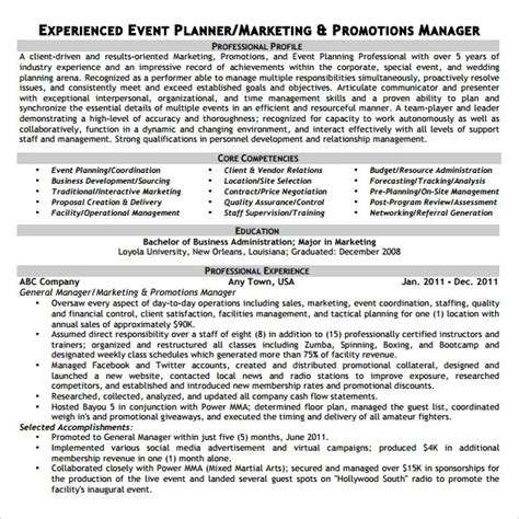 sample event planner resume templates   ms word