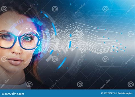 woman  glasses ai interface stock photo image  modern digital