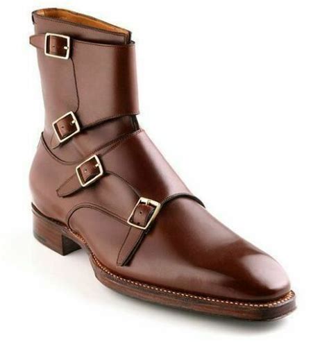 handmade brown leather high ankle  monk strap boots  men  storenvy
