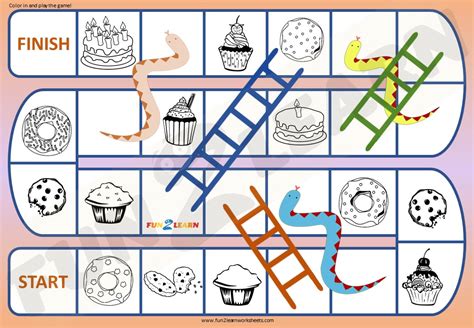 color   play snakes  ladders worksheet cupcake donut muffin