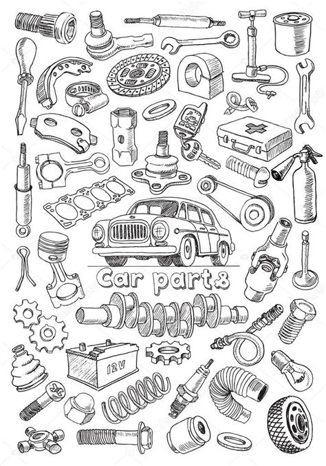 car parts  freehand drawing style   image   vintage