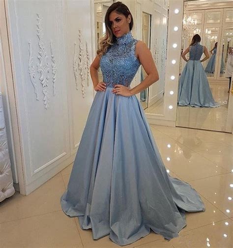 vintage evening dress a line dusty blue prom dresses 2020 lace