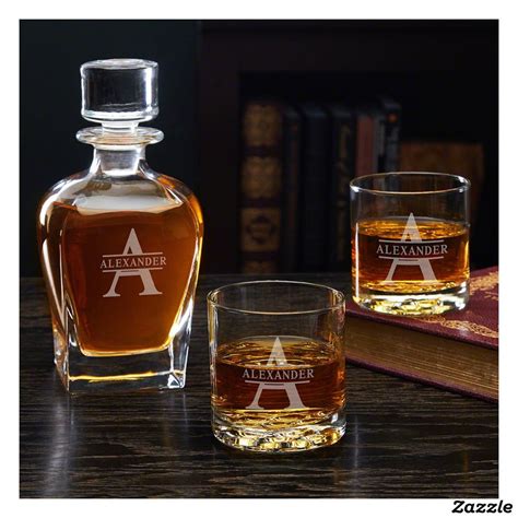 Whiskey Glasses Set With Oakmont Monogram Decanter
