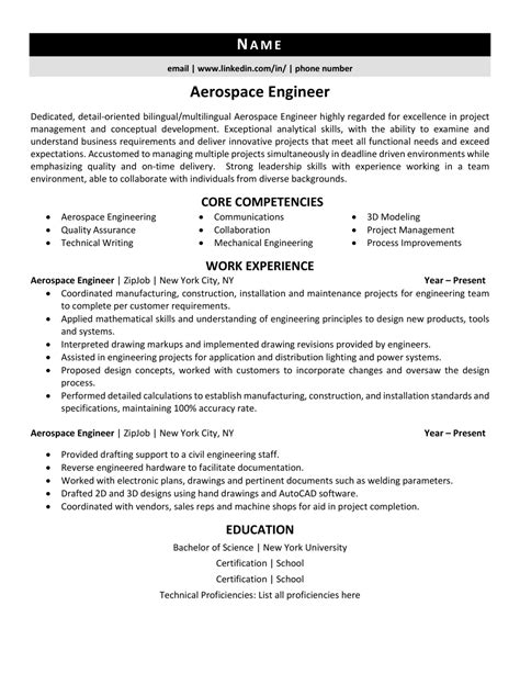 aerospace engineer resume  guide zipjob