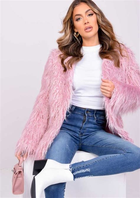 Oversized Shaggy Faux Fur Coat Jacket Pink I Lily Lulu