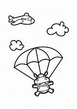 Skydiving Hippo Coloring Drawing Cartoon Netart Drawings Animals Paintingvalley sketch template
