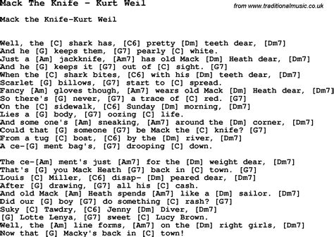 Song Mack The Knife By Kurt Weil Song Lyric For Vocal Performance Plus