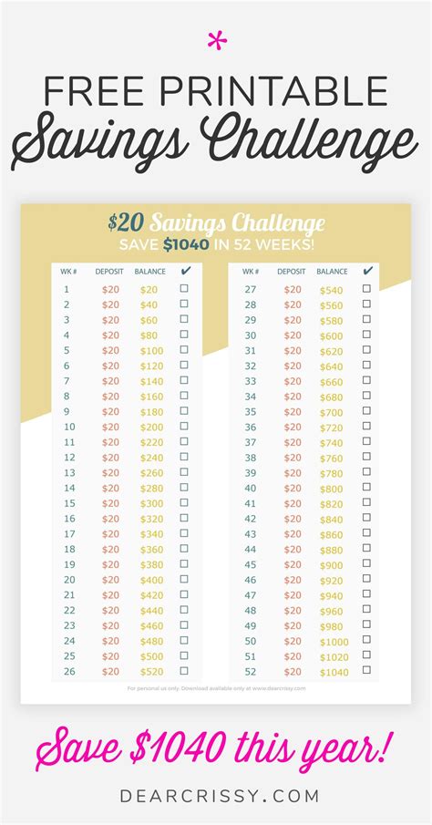 money savings challenge printable  simple money saving today