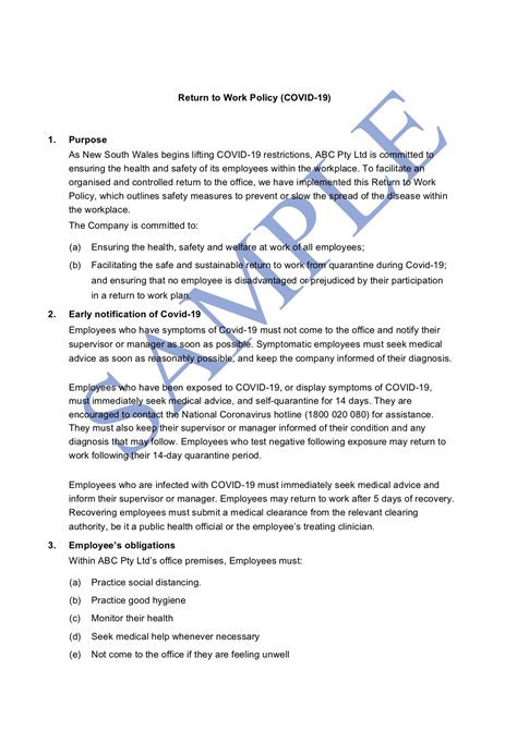 return  workplace policy covid   template sample lawpath