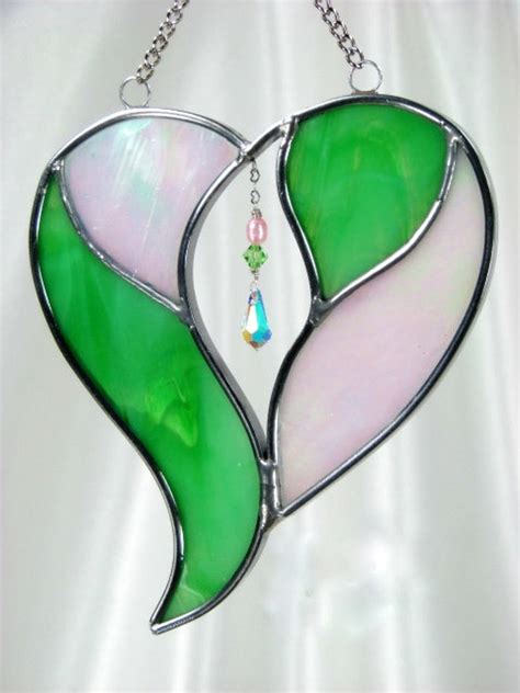 Multimedia Stained Glass Heart Suncatcher In Pale Pink And Etsy