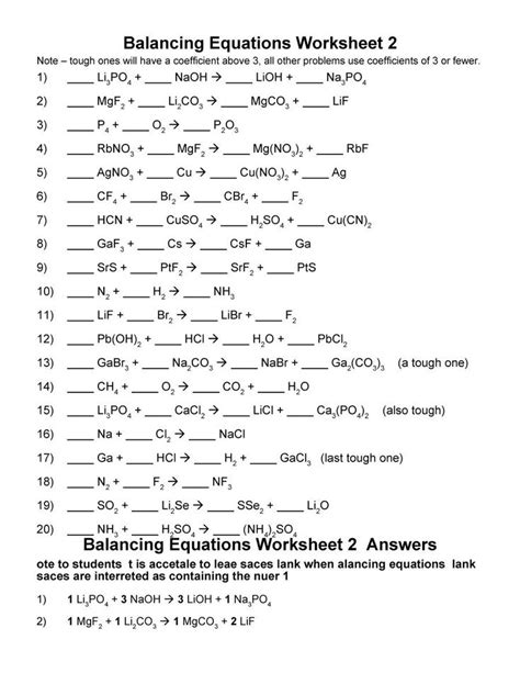 balancing equations  identifying reaction types worksheet answers
