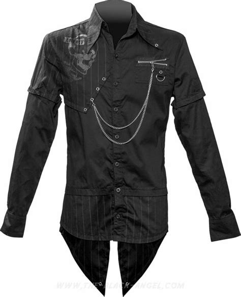 gothic men s button down shirt with pointed tail by queen of darkness clothing metal hardware
