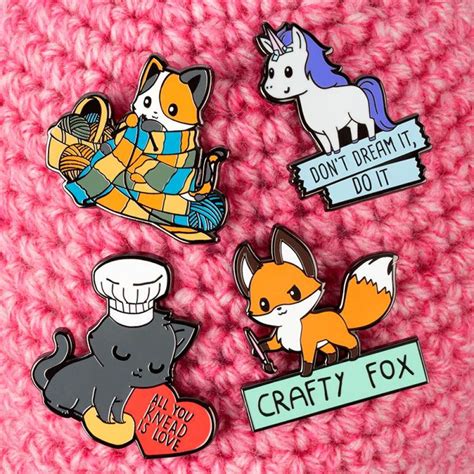 crafty fox pin funny cute and nerdy pins teeturtle