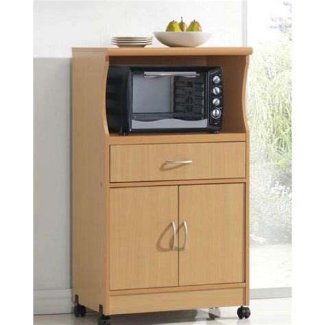beech wood microwave cart kitchen cabinet  wheels  storage