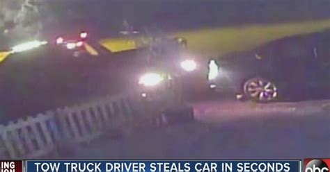 video shows car stolen by tow truck driver