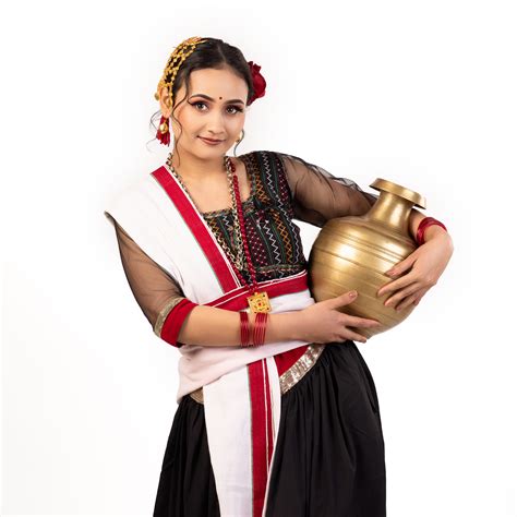 Newari Girl Photo In Traditional Dress And Jewelry Carrying Gaagri