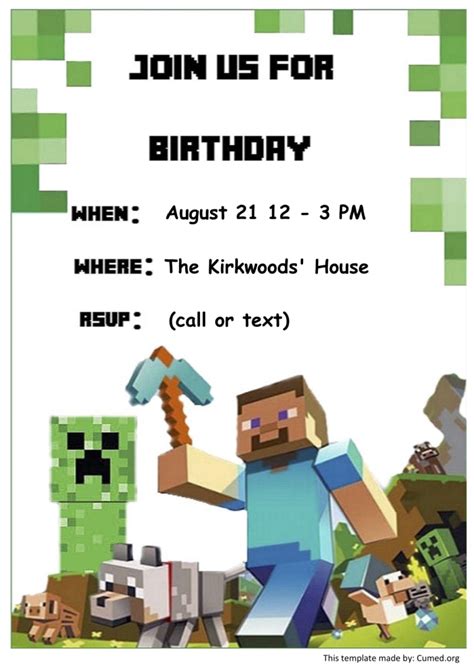 minecraft birthday party   minecraft birthday card minecraft