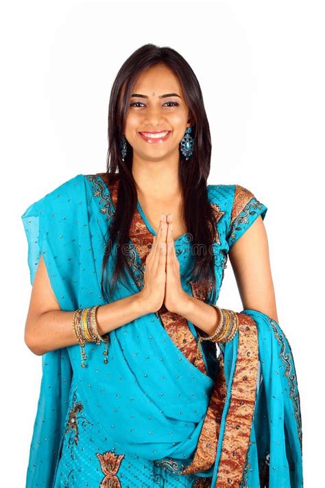 Young Indian In A Namaste Greeting Pose Stock Image Image Of Female