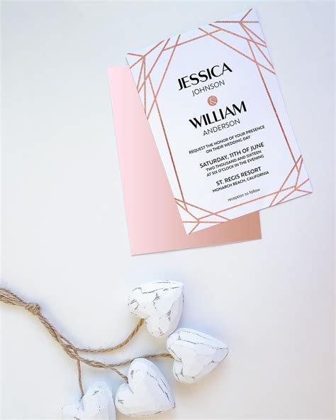 rose gold geometric wedding invitation template printable etsy